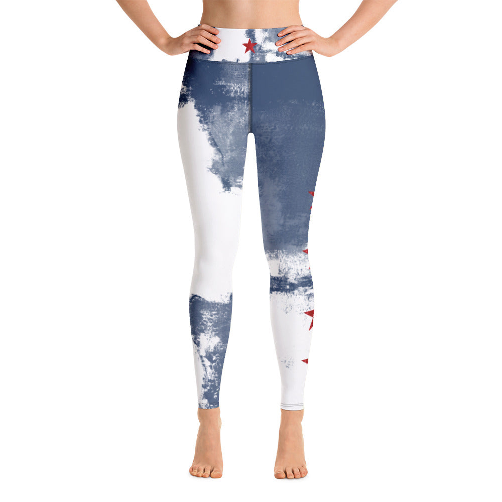 Independence - Blue and White with Red Stars | Women's Fine Art High-Waist Leggings