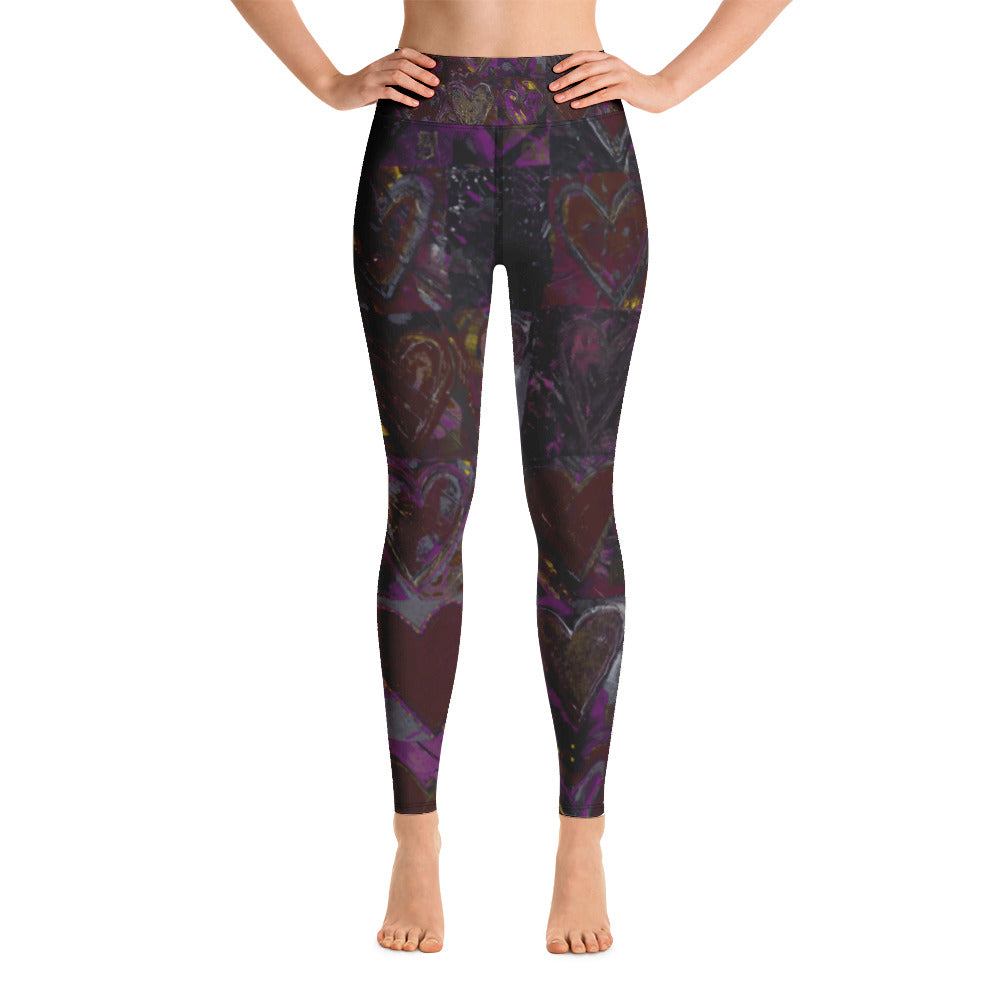 Hearts Without Borders Red and Dark Purple | Women's Fine Art High-Waist Leggings
