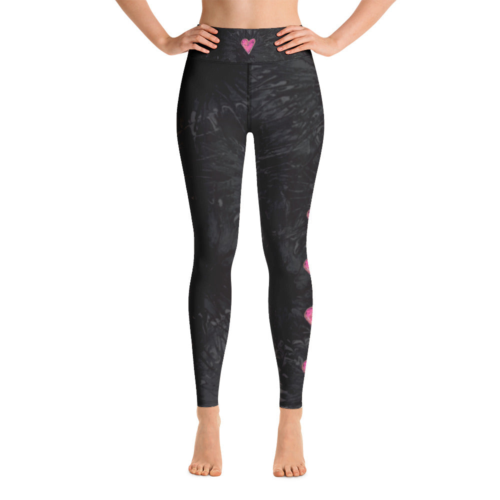 Black Splatter with Hearts | Women's Fine Art High-Waist Leggings