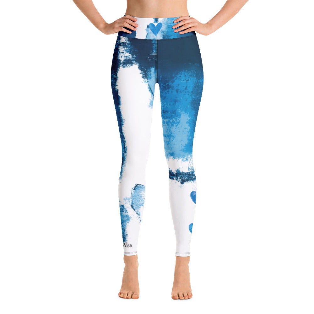 Abstract Woman with Blue Hearts Make-A-Wish | Women's Fine Art High-Waist Leggings