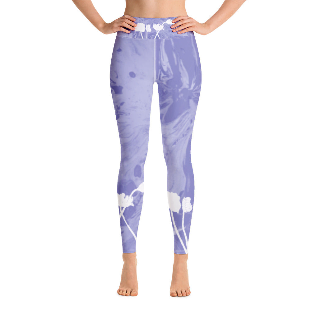 Fluid with White Flowers | Women's Fine Art High-Waist Leggings
