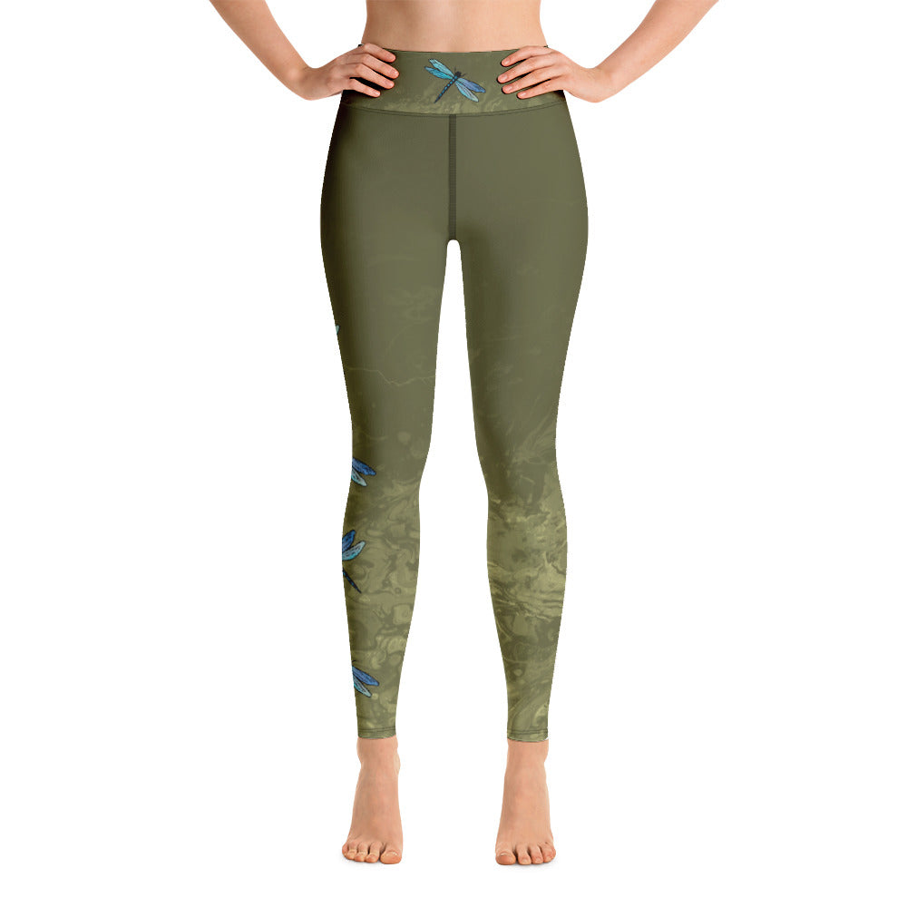 Fluid with Dragonflies | Women's Fine Art High-Waist Leggings