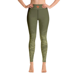 Fluid Military Green with Paprika Stars | Women's Fine Art High-Waist Leggings
