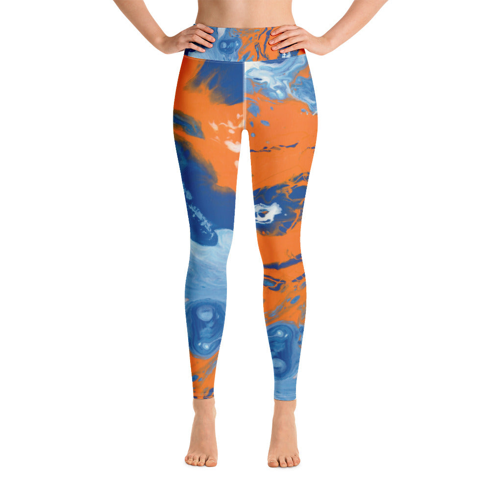 Fluid Orange and Blue | Women's Fine Art High-Waist Leggings