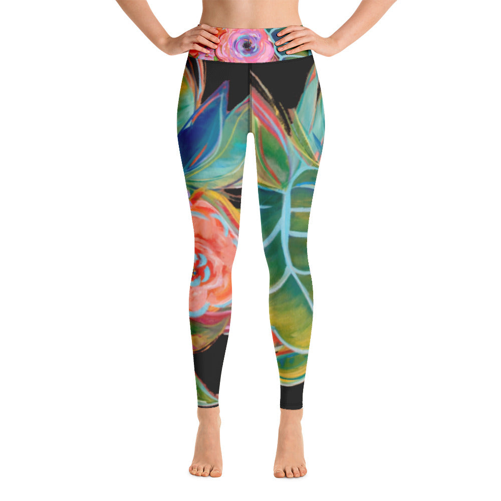 Orange Floral | Women's Fine Art High-Waist Leggings