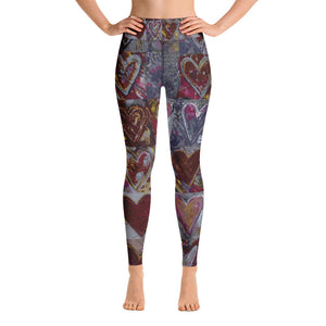Hearts without Borders Red & Grey | Women's Fine Art High-Waist Leggings