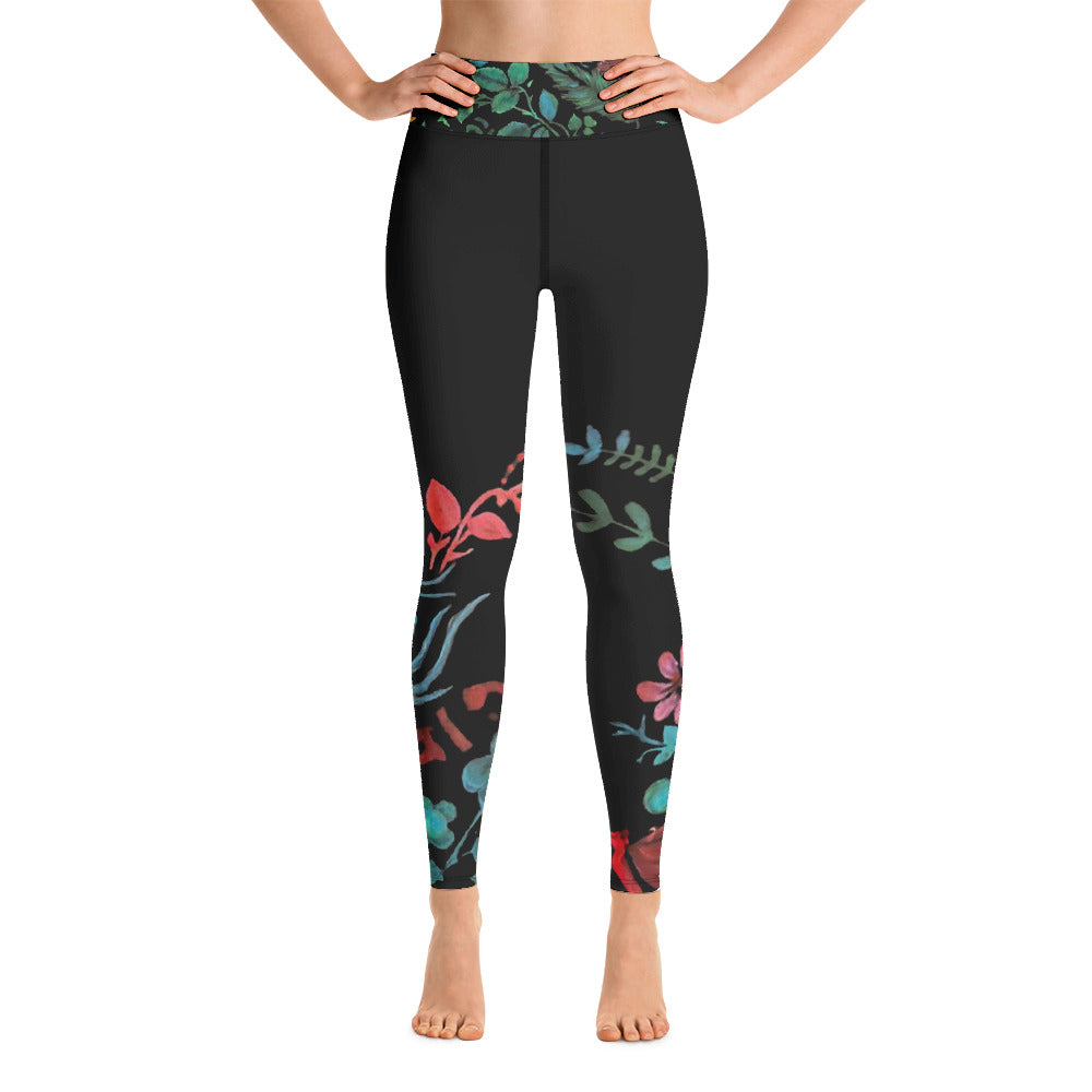 Flowers & More on Black | Women's Fine Art High-Waist Leggings