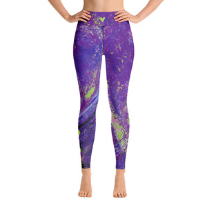 Coral Heart Purple and Lime with Green Hearts SFG | Women's Fine Art High-Waist Leggings