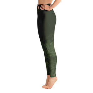 Fluid Military Green with Blush Hearts | Women's Fine Art High-Waist Leggings
