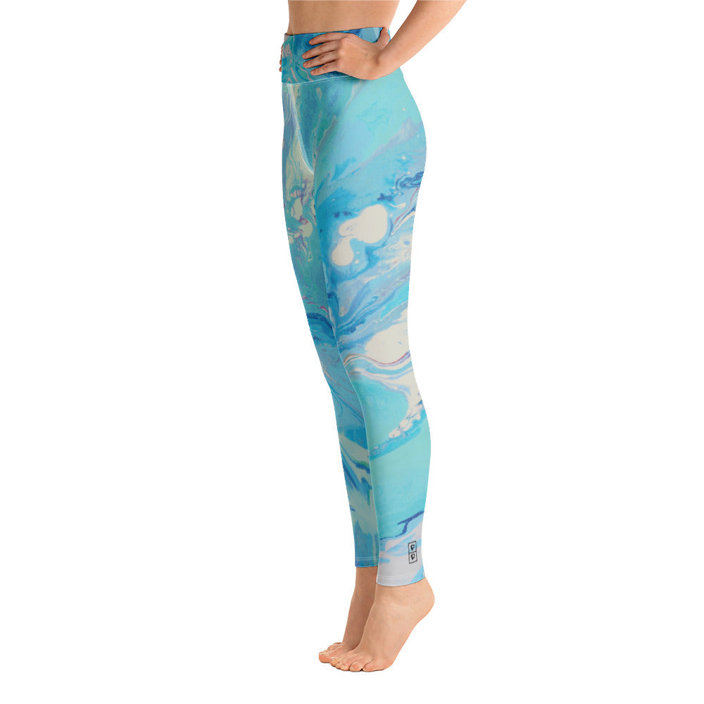 Fluid Light Blue and Grey | Women's Fine Art High-Waist Leggings