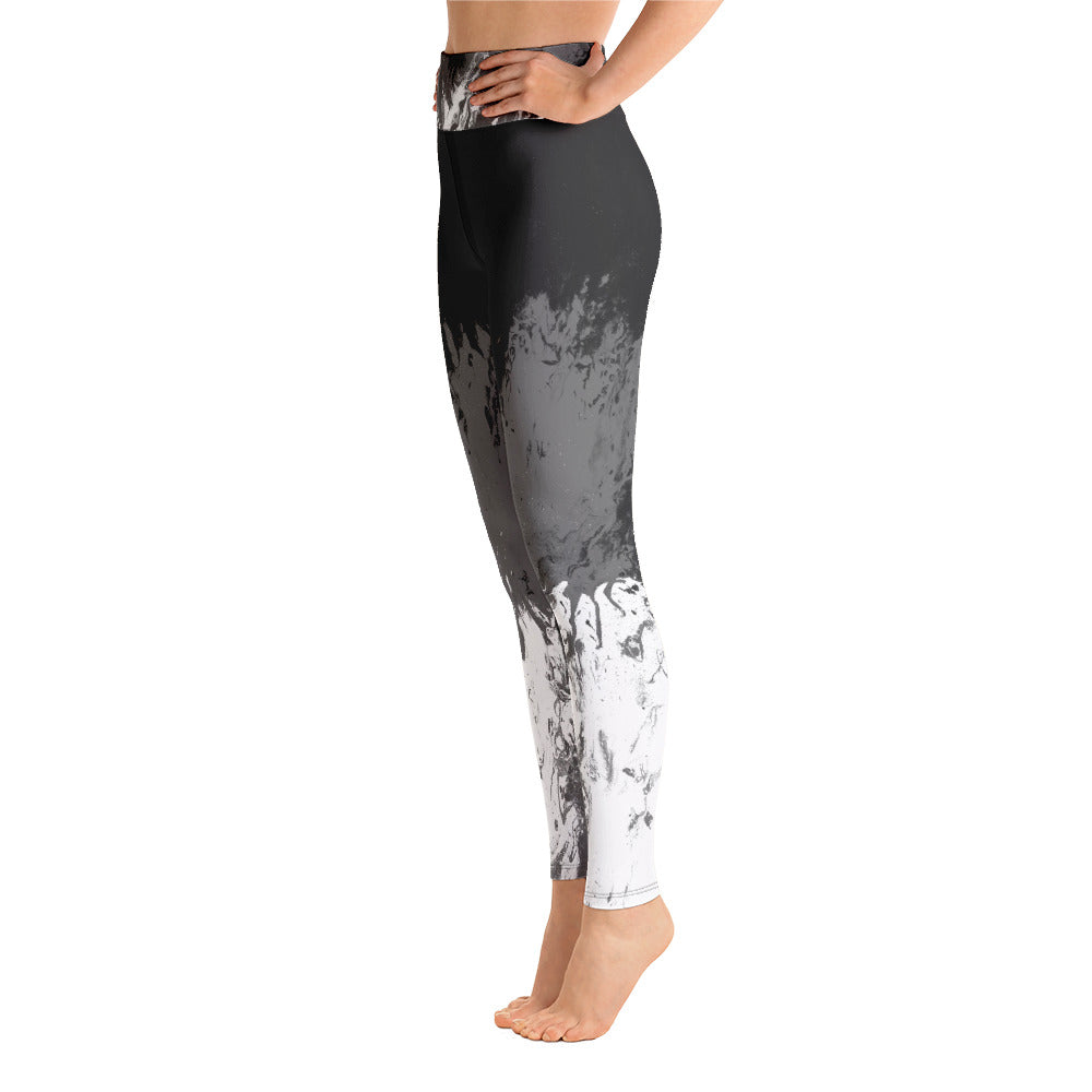 Fluid Mahogany Grey and White | Women's Fine Art High-Waist Leggings