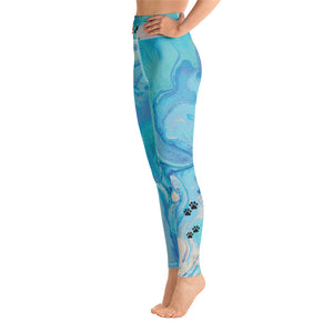 Fluid Light Blue - Vintage Paws | Women's Fine Art High-Waist Leggings