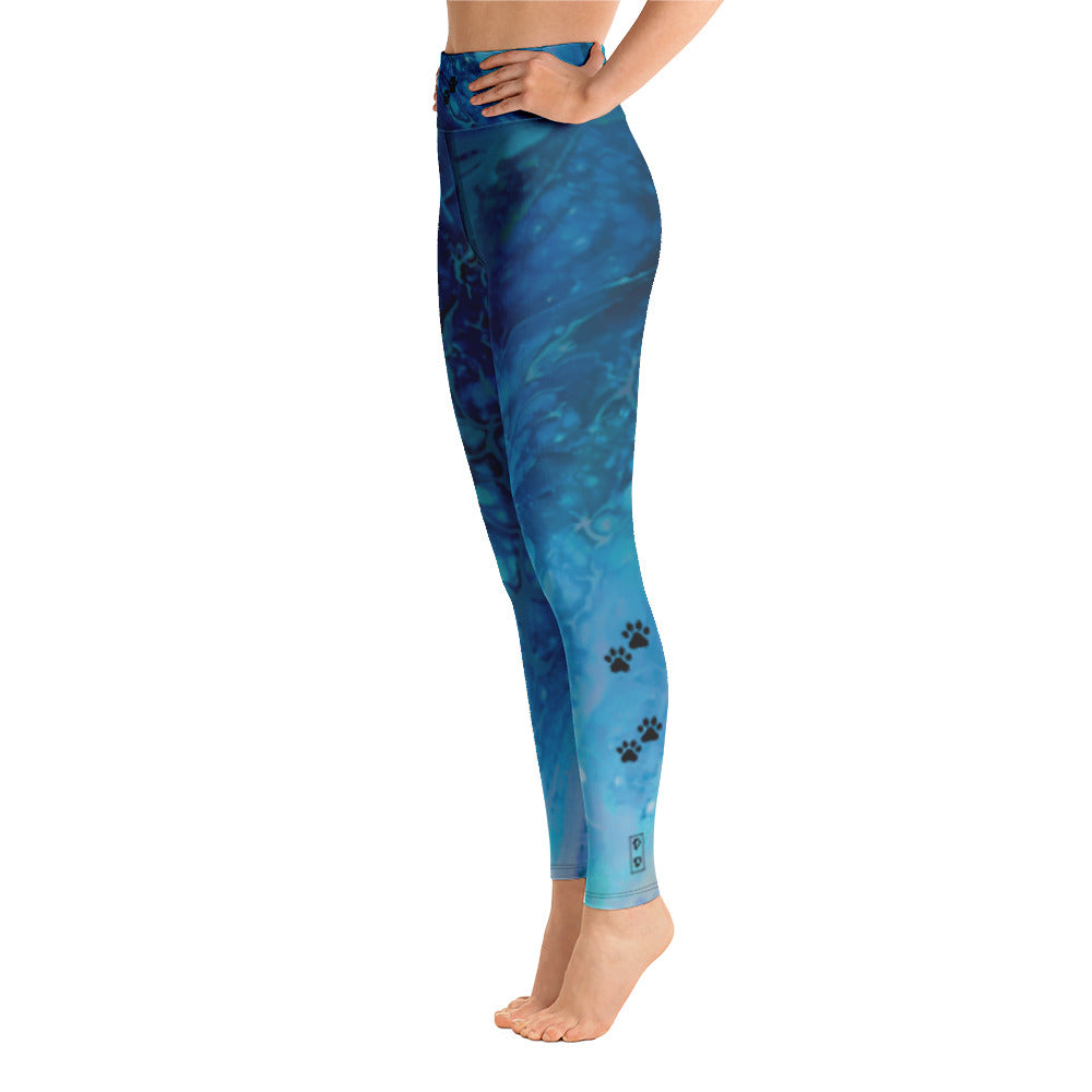 Fluid Dark Blue - Vintage Paws | Women's Fine Art High-Waist Leggings