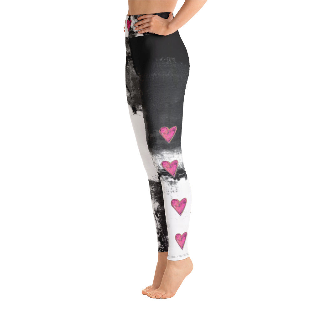 Abstract Woman Black and White with Hearts | Women's Fine Art High-Waist Leggings