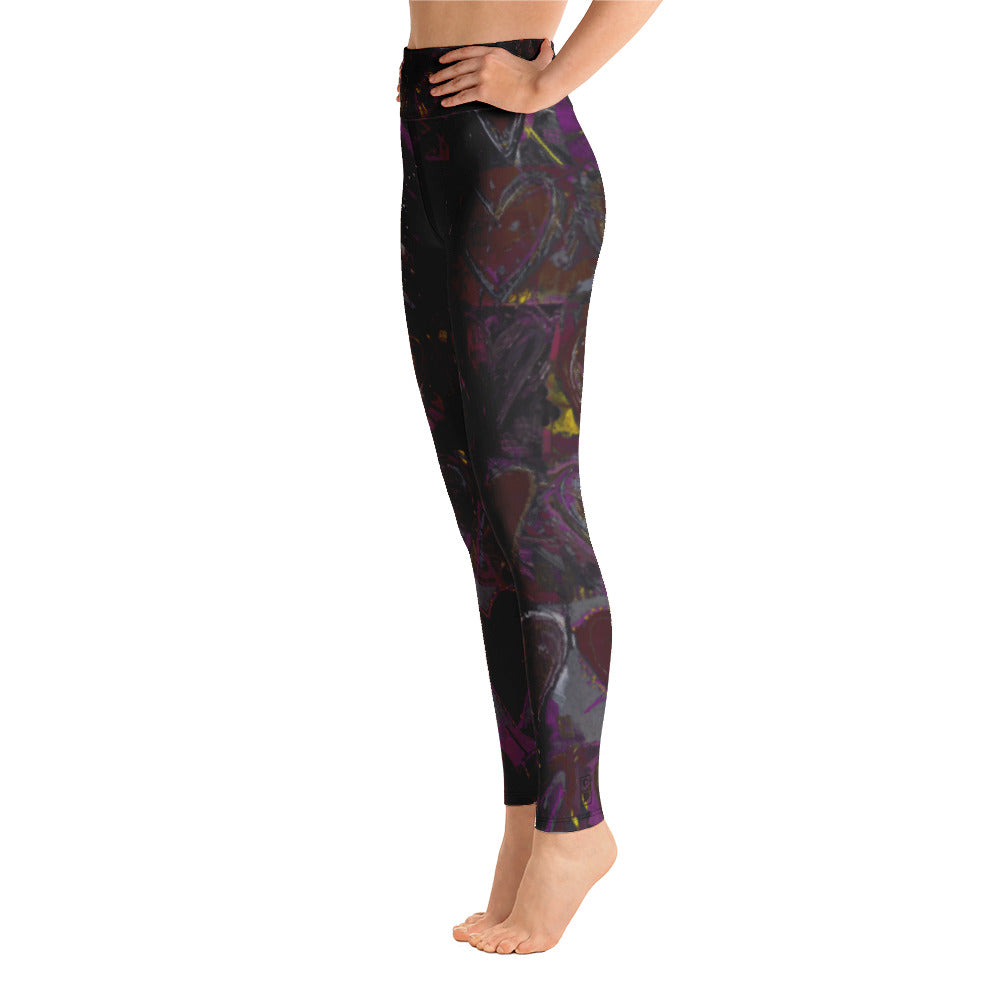 Hearts Without Borders Red and Dark Purple | Women's Fine Art High-Waist Leggings