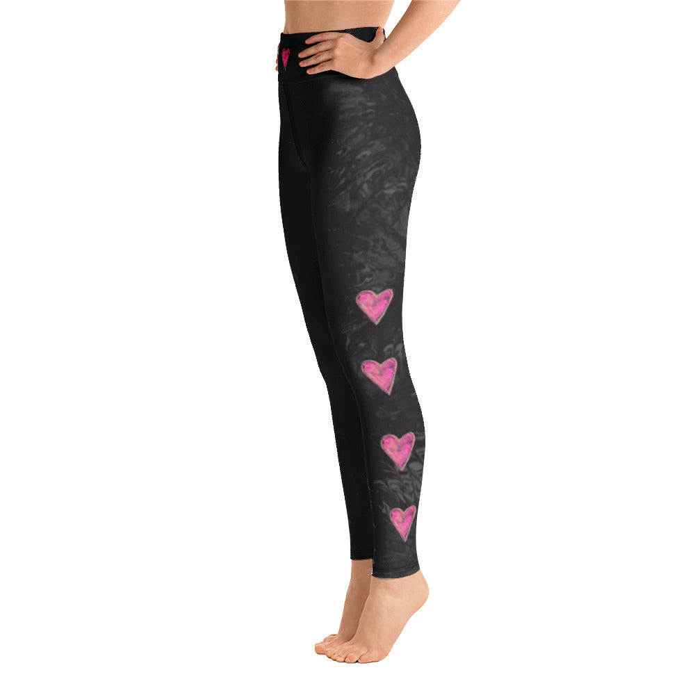 Black Splatter with Hearts | Women's Fine Art High-Waist Leggings