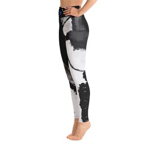 Heart Abstract Black and White with Blue Heart - Make A Wish | Women's Fine Art High-Waist Leggings