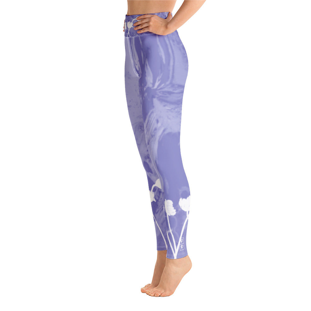 Fluid with White Flowers | Women's Fine Art High-Waist Leggings