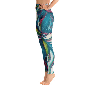 Turquoise Floral | Women's Fine Art High-Waist Leggings