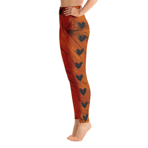 Heart of Color Paprika with Black Hearts | Women's Fine Art High-Waist Leggings