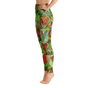 Hearts without Borders Red & Green | Women's Fine Art High-Waist Leggings