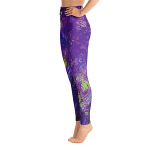 Coral Heart Purple and Lime with Green Hearts SFG | Women's Fine Art High-Waist Leggings