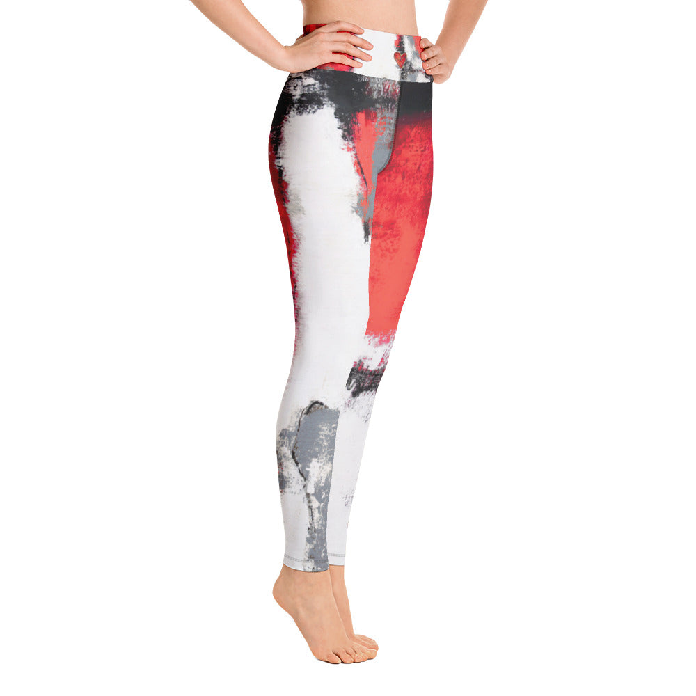 Abstract Woman Red and Grey with Red Hearts | Women's Fine Art High-Waist Leggings