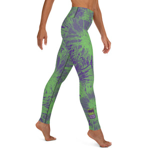 Purple and Green Splatter with Purple Hearts SFG | Women's Fine Art High-Waist Leggings