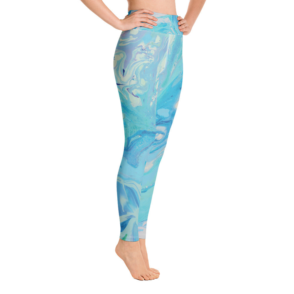 Fluid Light Blue and Grey | Women's Fine Art High-Waist Leggings