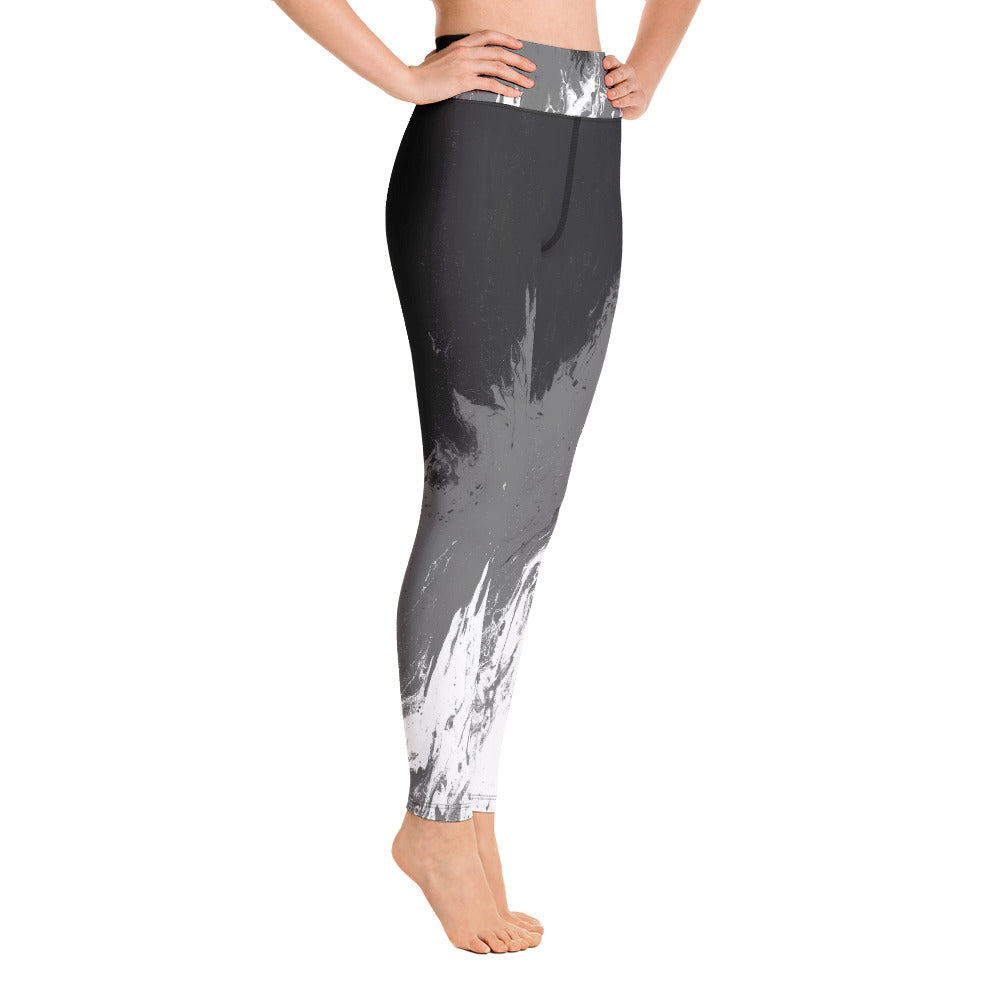 Fluid Mahogany Grey and White | Women's Fine Art High-Waist Leggings