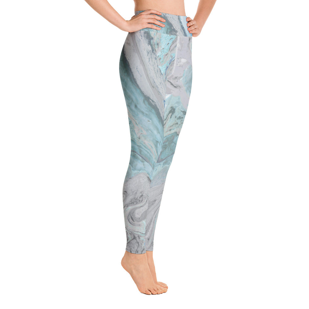 Fluid Aqua and Grey | Women's Fine Art High-Waist Leggings