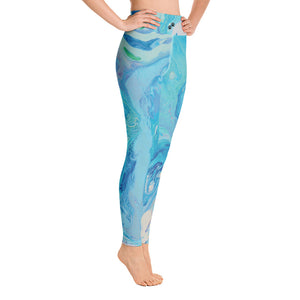 Fluid Light Blue - Vintage Paws | Women's Fine Art High-Waist Leggings