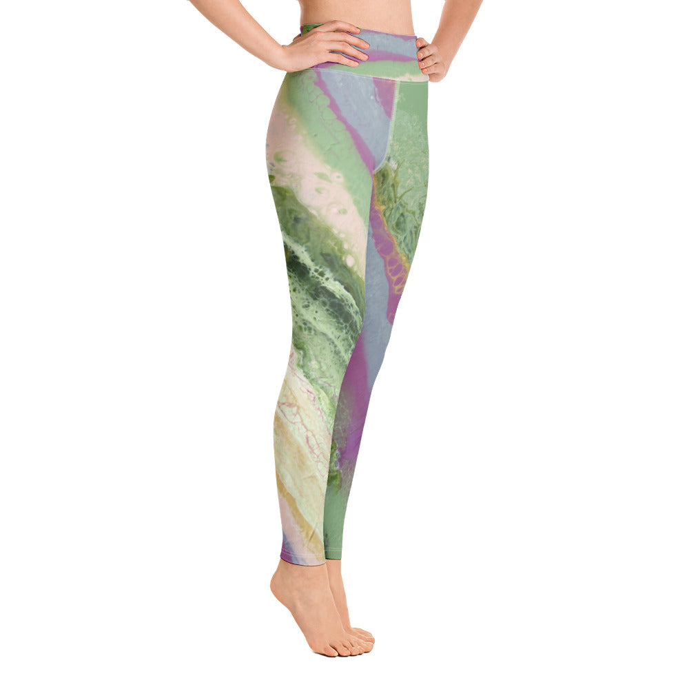 Fluid Blush & Green Diagonal | Women's Fine Art High-Waist Leggings