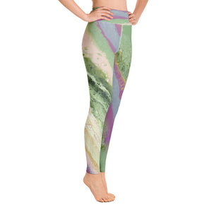 Fluid Blush & Green Diagonal | Women's Fine Art High-Waist Leggings