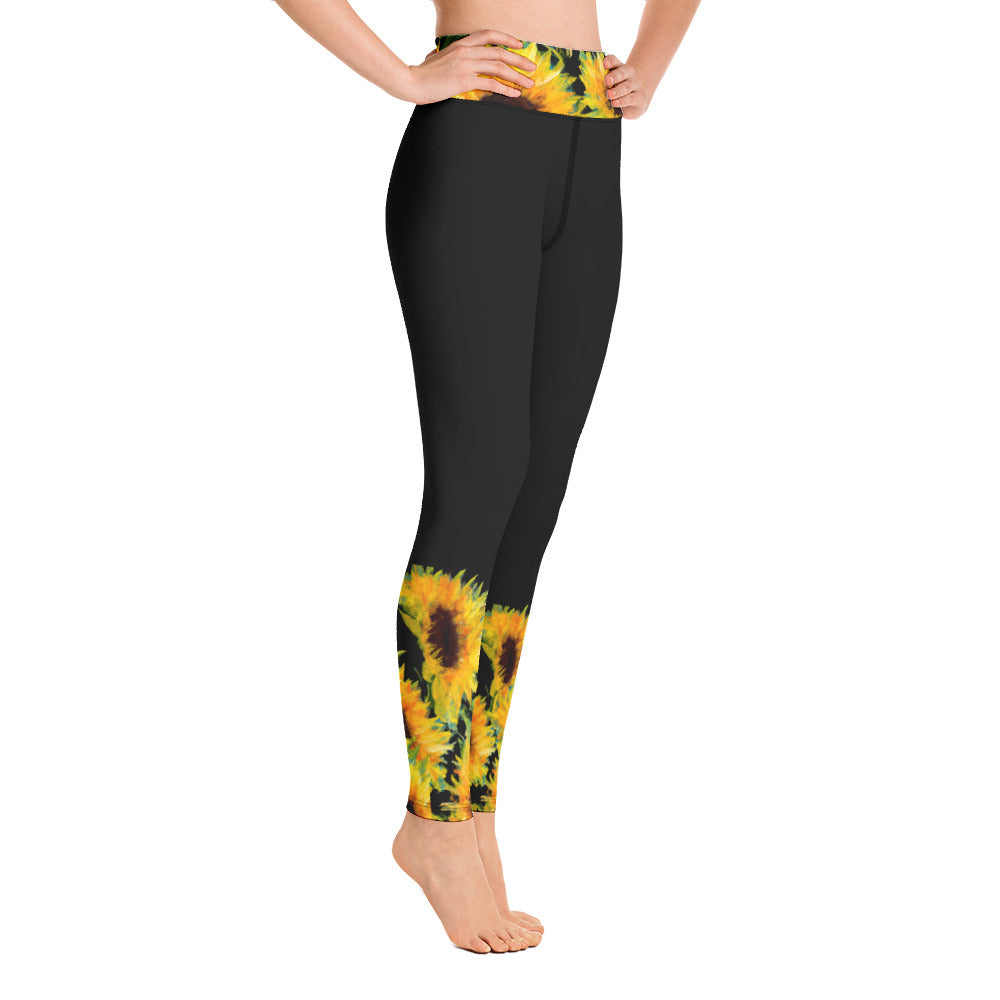 Sunflowers on Black | Women's Fine Art High-Waist Leggings