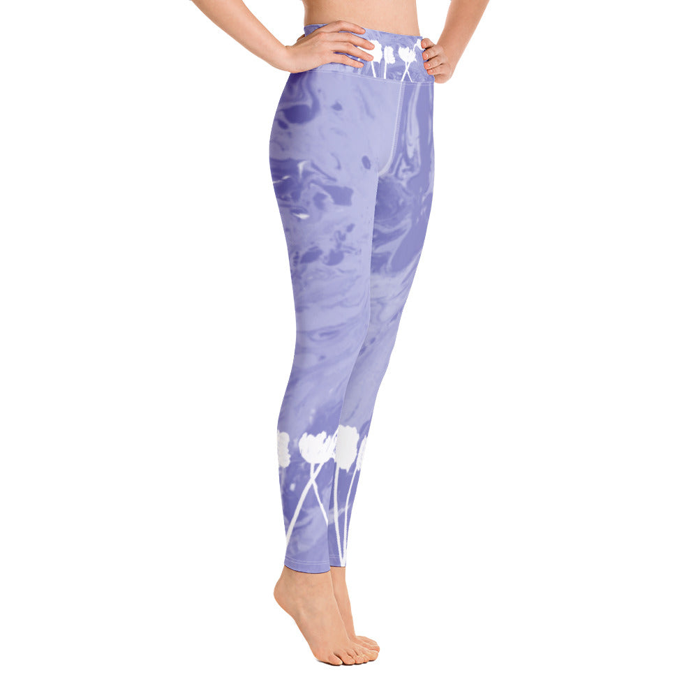Fluid with White Flowers | Women's Fine Art High-Waist Leggings