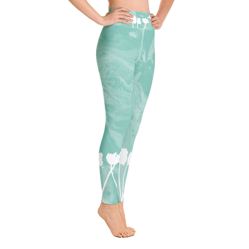 Fluid with White Flowers | Women's Fine Art High-Waist Leggings