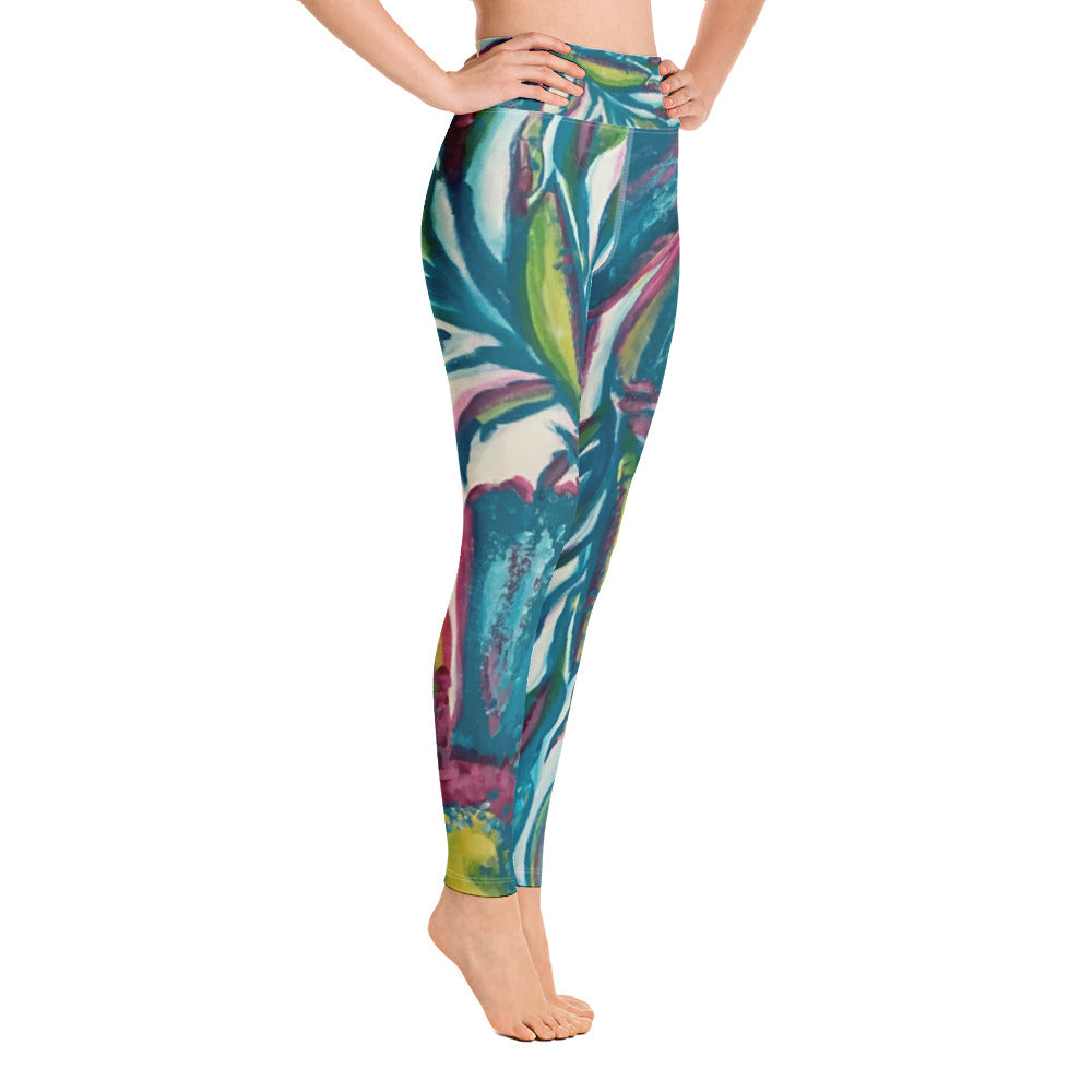 Turquoise Floral | Women's Fine Art High-Waist Leggings