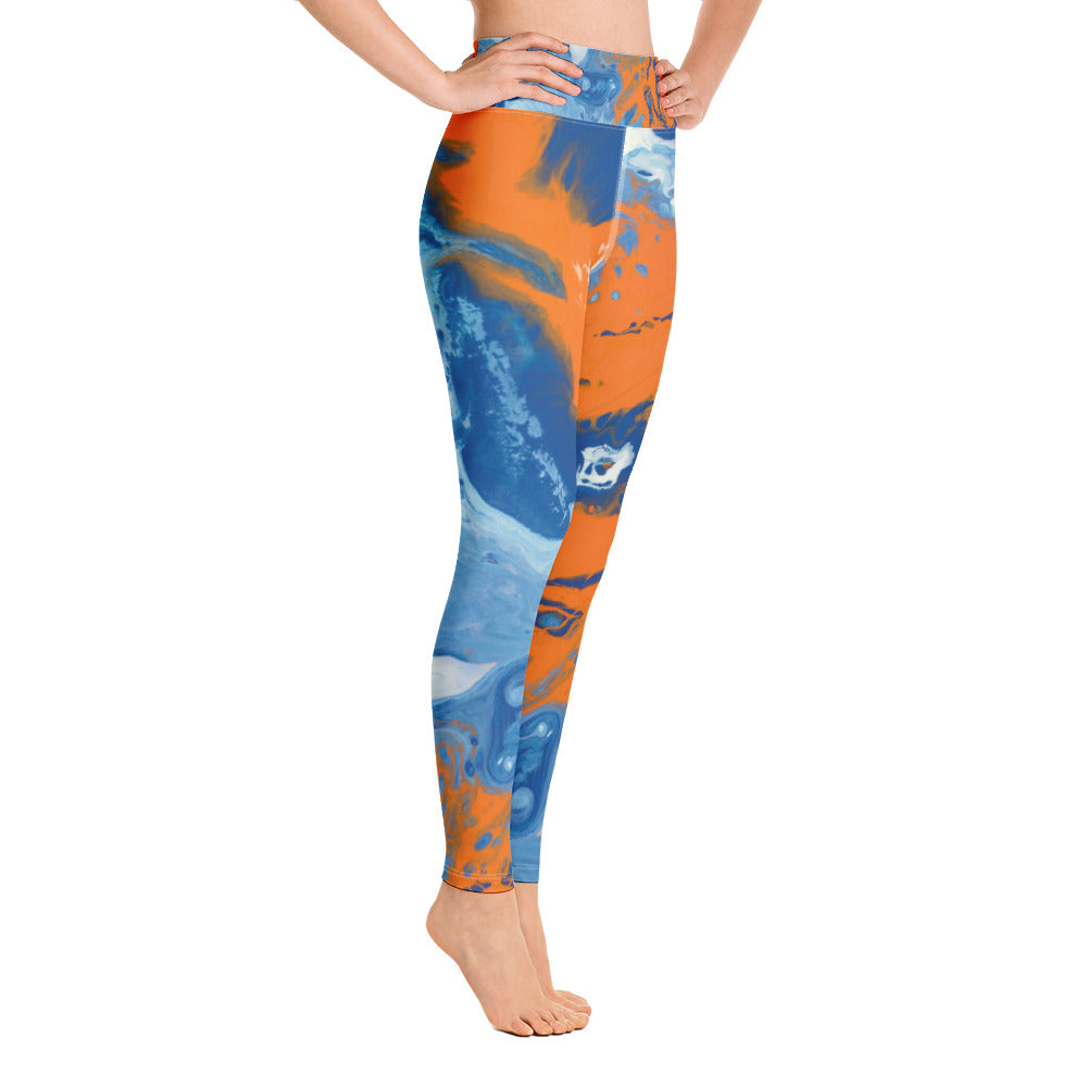Fluid Orange and Blue | Women's Fine Art High-Waist Leggings