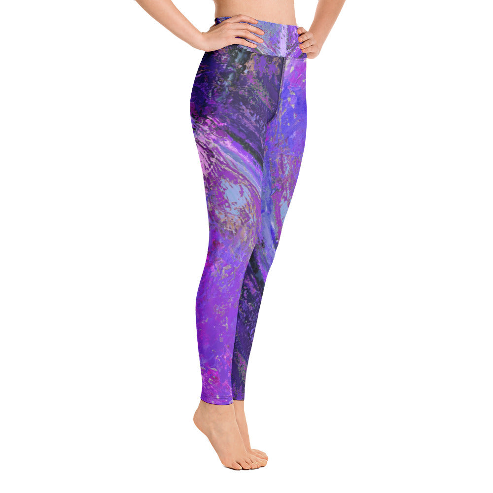 Coral Heart Purple & Blue | Women's Fine Art High-Waist Leggings