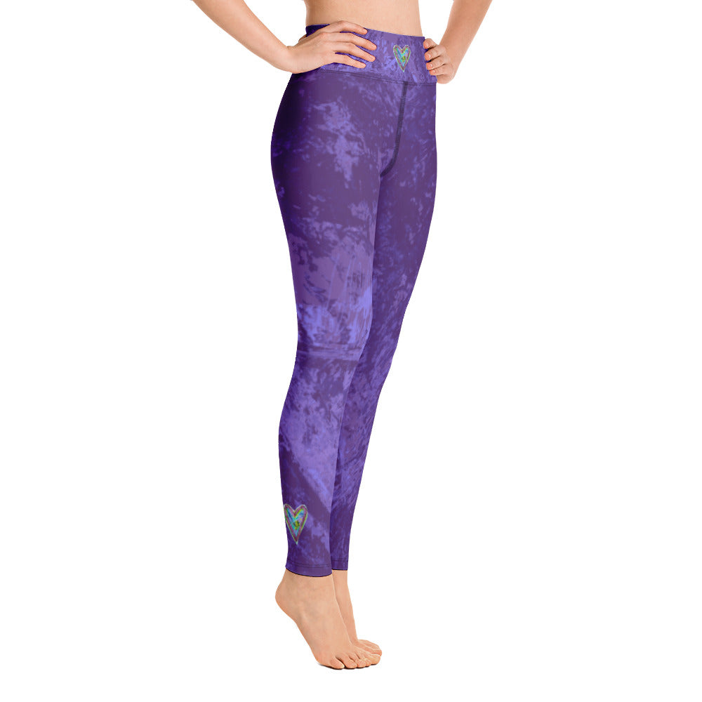 Coral Heart Deep Purple | Women's Fine Art High-Waist Leggings