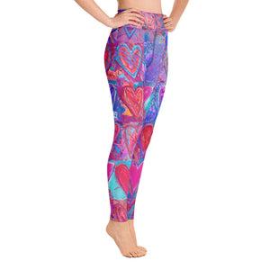 Hearts without Borders Red & Blue | Women's Fine Art High-Waist Leggings