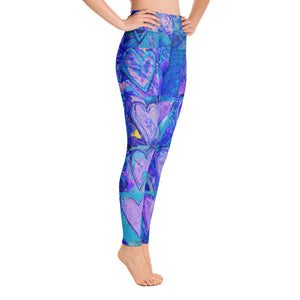 Hearts without Borders Blue & Red | Women's Fine Art High-Waist Leggings