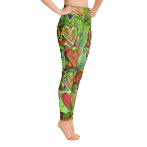 Hearts without Borders Red & Green | Women's Fine Art High-Waist Leggings