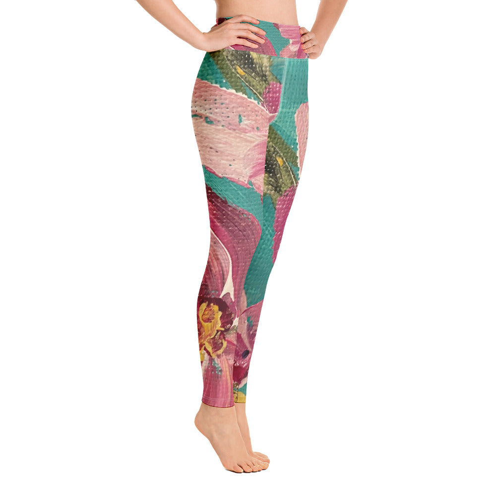 Pink Flower Explosion | Women's Fine Art High-Waist Leggings