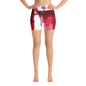 "Independence - Red and White with Blue Stars" Yoga Shorts