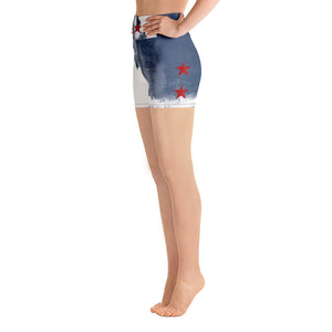 "Independence - Blue and White with Red Stars" Yoga Shorts
