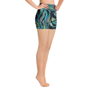"Turquoise Floral" Yoga Shorts