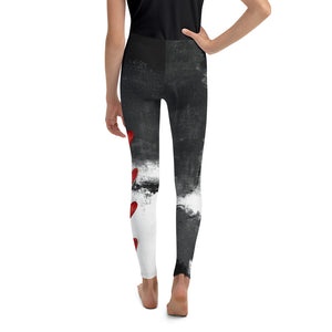 "Abstract Woman Black and White with Red Hearts" Kids Leggings