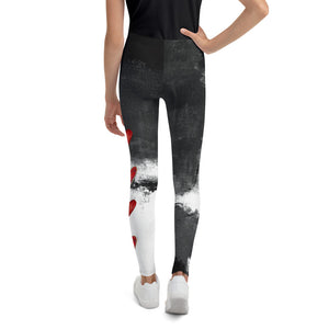 "Abstract Woman Black and White with Red Hearts" Kids Leggings